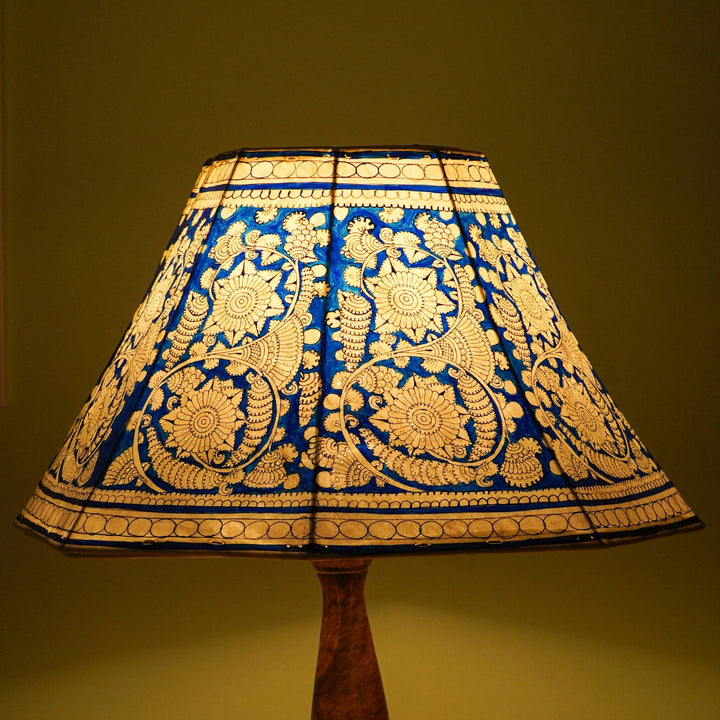 Blue Floral Hand Painted Tholu Bommalata Lamp Shade | 16 inches