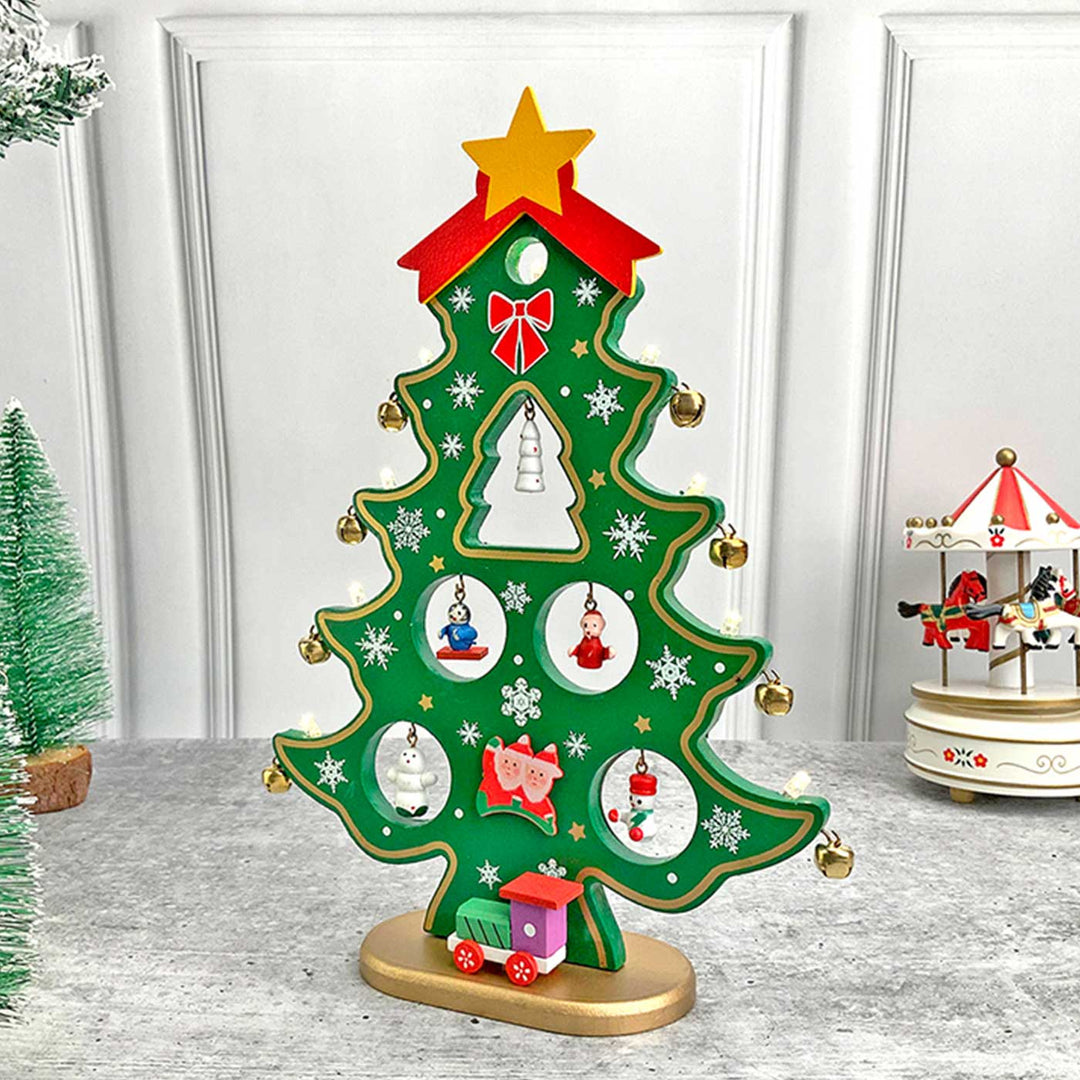 Green Xmas Tree With Led Light Wooden DIY Kit For Christmas Table Decoration | Set Of 15