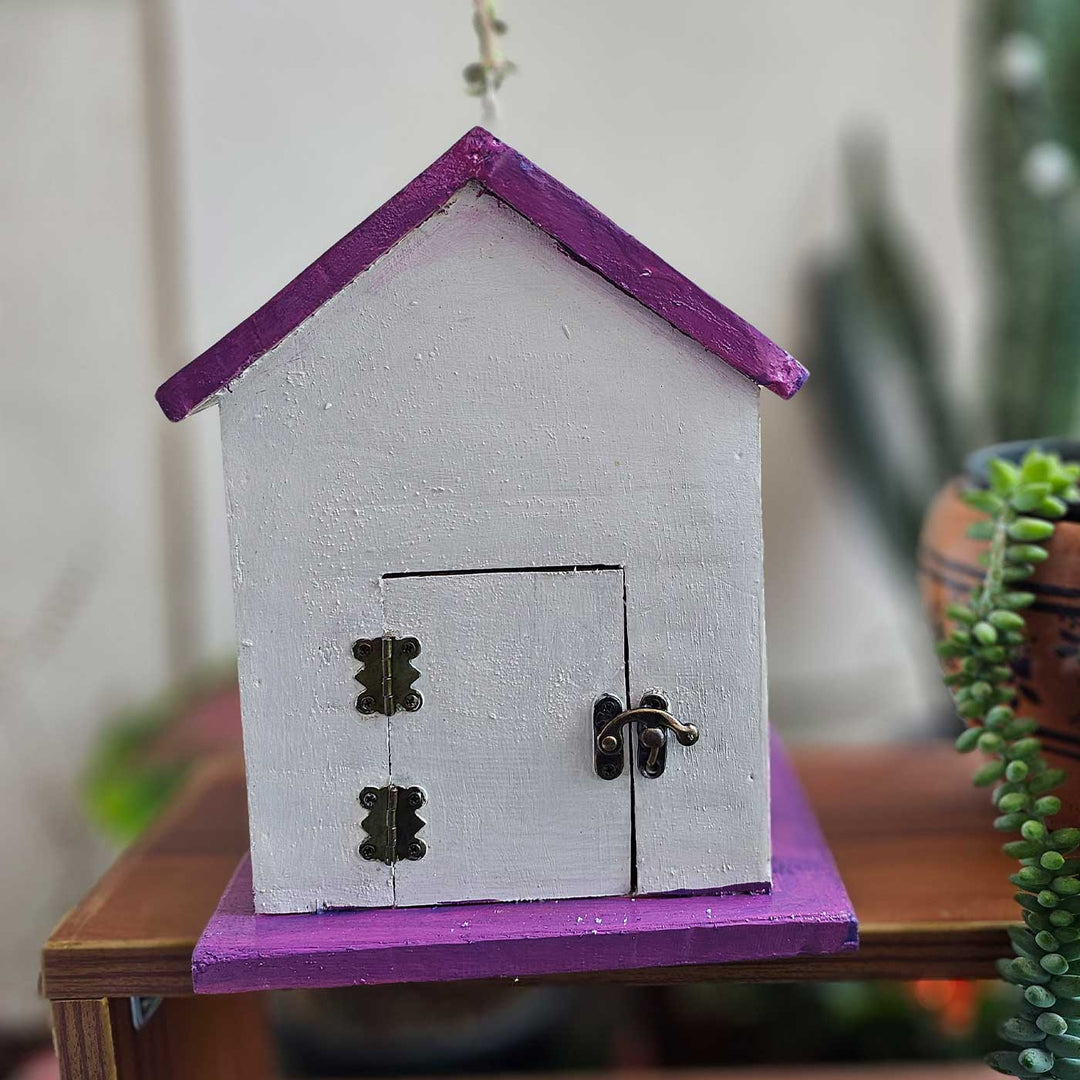 Hand-Painted Purple & White Bird House