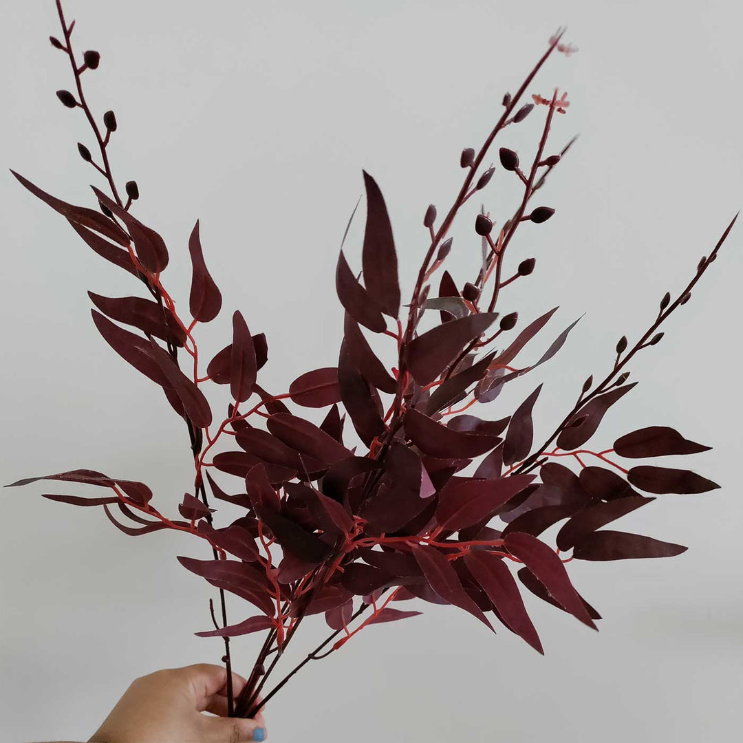 Handmade Carna Red Ruscus Leaves Sholapith Bunch | Set Of 3