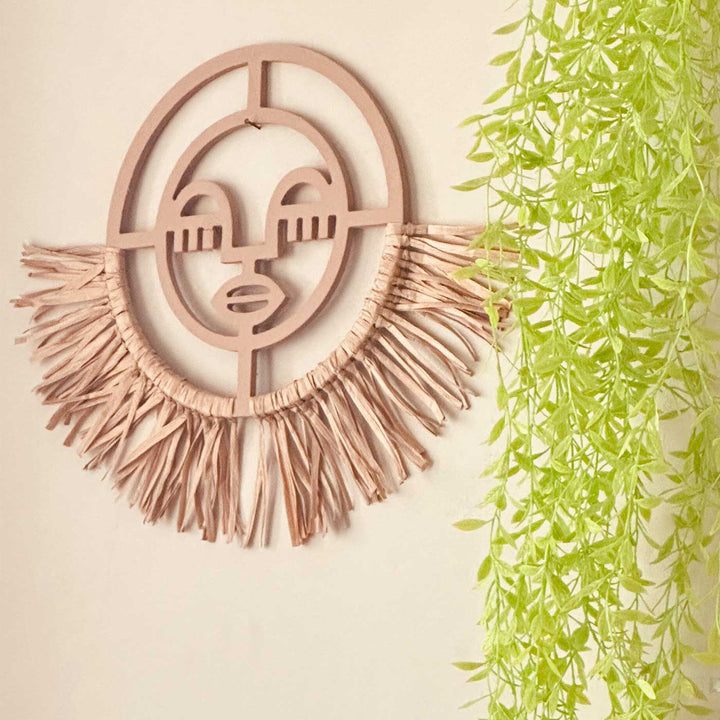 Raffia African Female Face Raffia Wall Decor