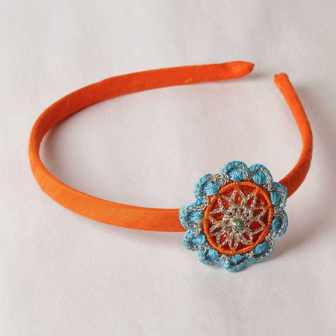 Handmade Blue & Orange Crochet Flower Headband