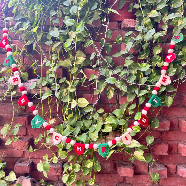 Handmade 3D Upcycled Merry Christmas Felt Garland/ Bunting For Christmas Decoration