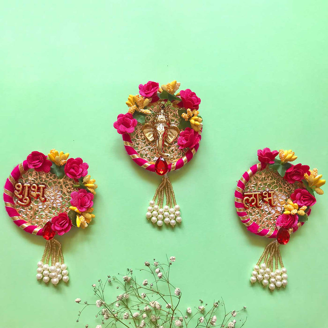 Handmade Floral Bangle Shubh Labh & Ganesha Stick On Hanging