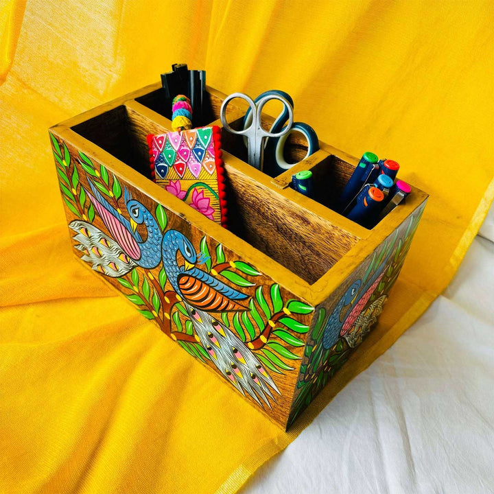 Hand-Painted Pattachitra Naaz Wooden Multipurpose Table Organiser