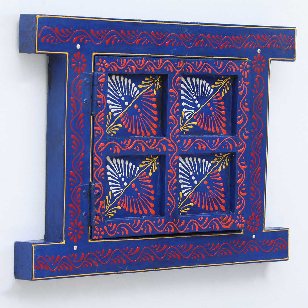 Handmade Decorative Blue Wooden Window Wall Decor