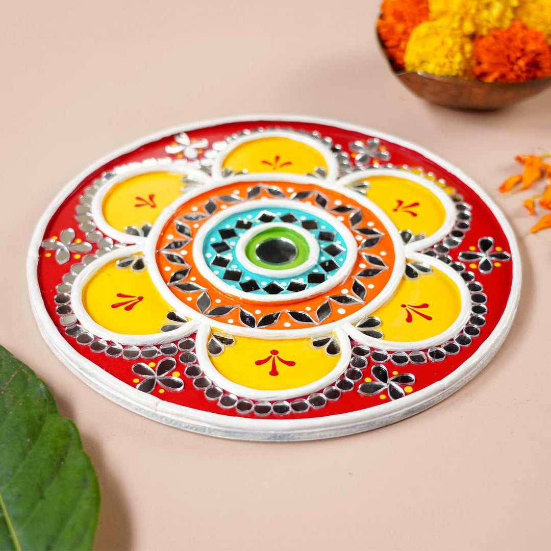 Handmade Lippan Rangoli Wooden Tealight Holder