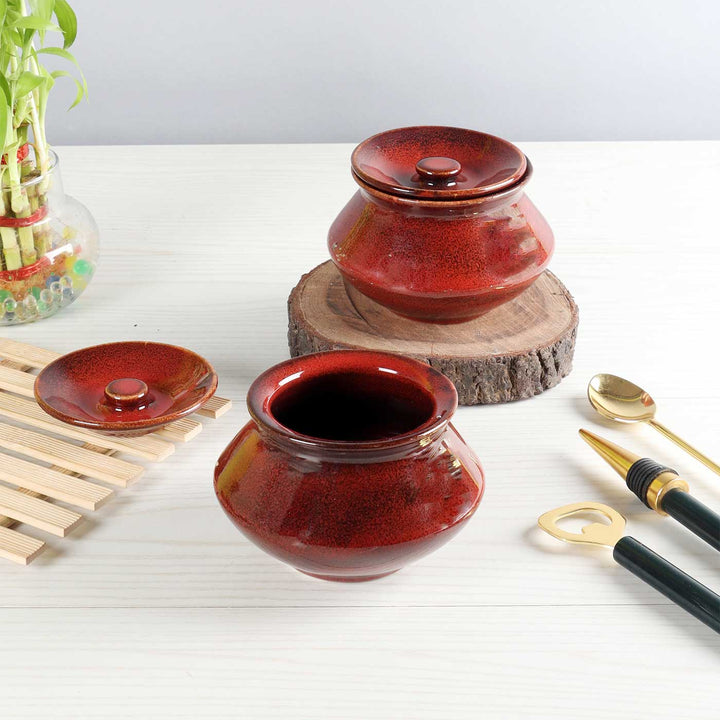 Handmade Maroon Handi | Set Of 2