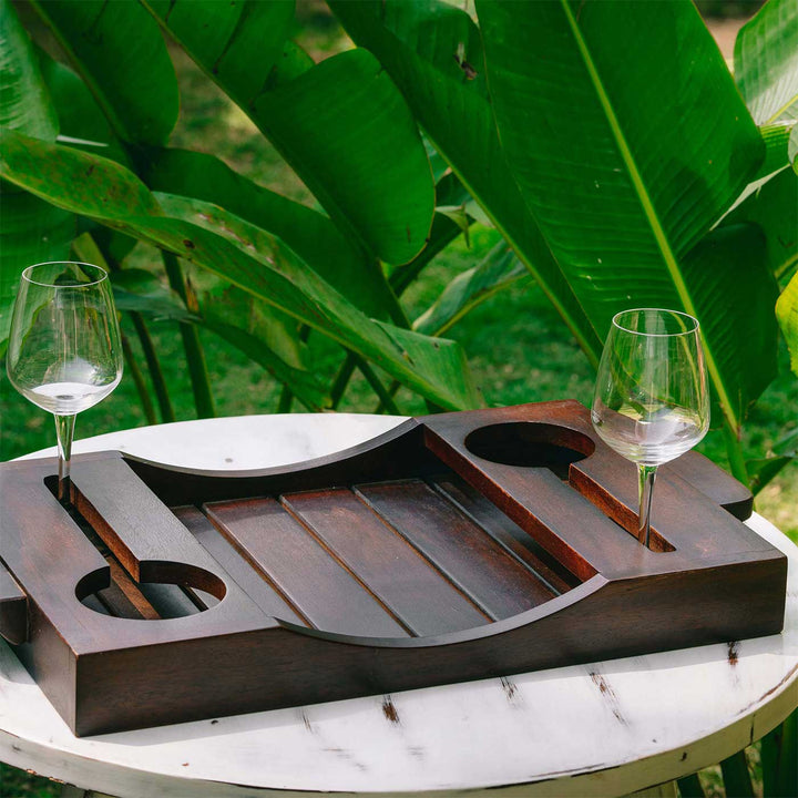 Handmade Aakar Dhaari Wooden Wine Tray