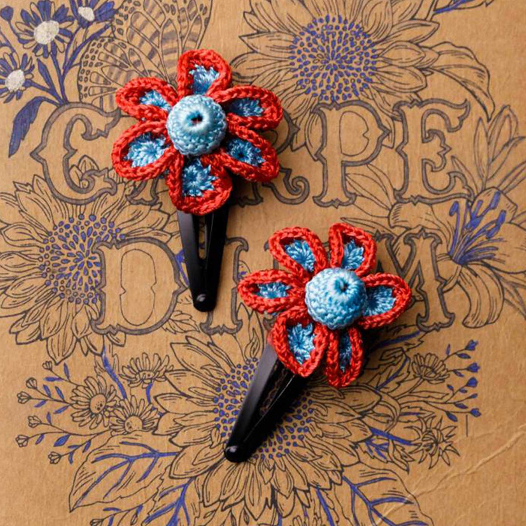 Handmade Blue Zinnia Flower Hair Clips | Set of 2