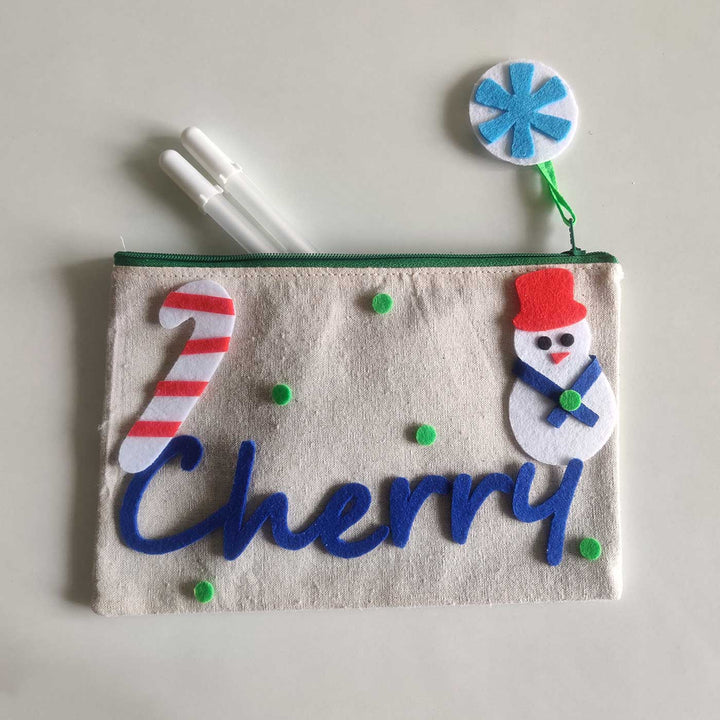 Personalized Snowman & Candy Kora Fabric Pouch | Xmas Gifting Ideas