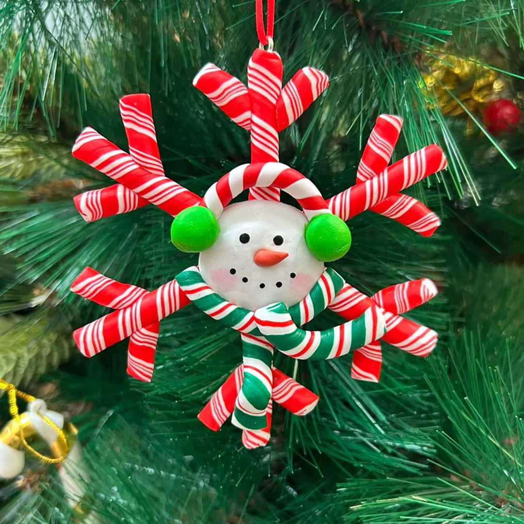 Handmade Snowman In A Snowflake Clay Ornaments For Christmas Tree Decoration