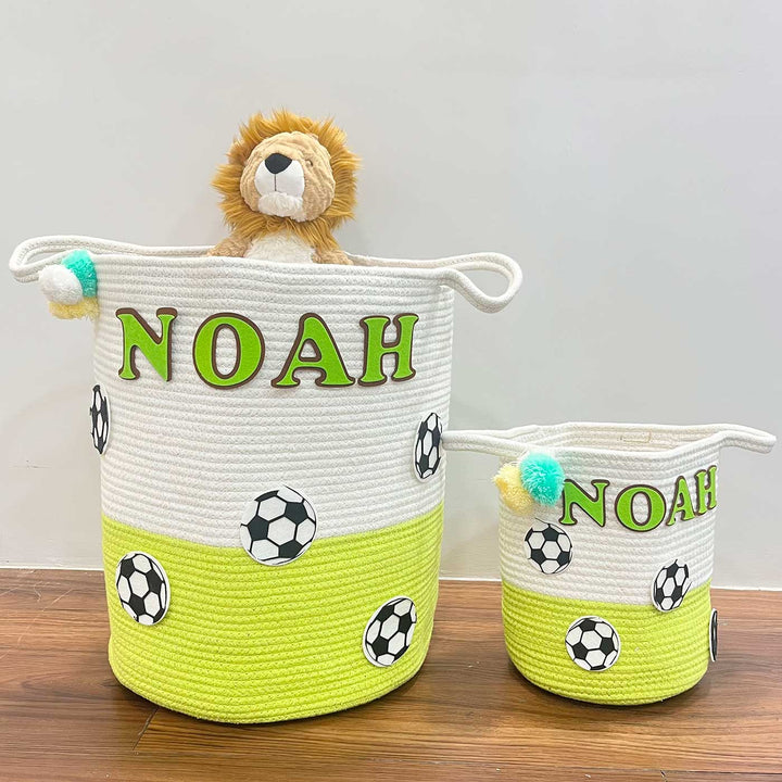 Personalized Handmade Football Frenzy Jute Basket For Kids