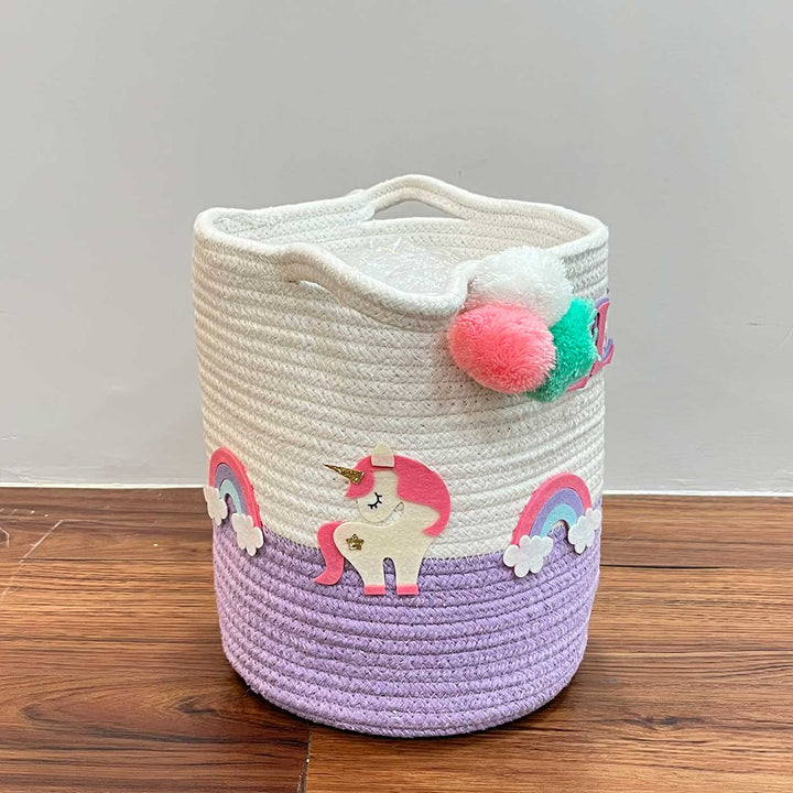 Personalized Handmade Unicorn Dreams & Rainbows Jute Basket For Kids