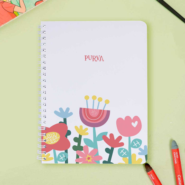 Personalized Flower Power Theme Spiral Bound Notebook | 60 Pages