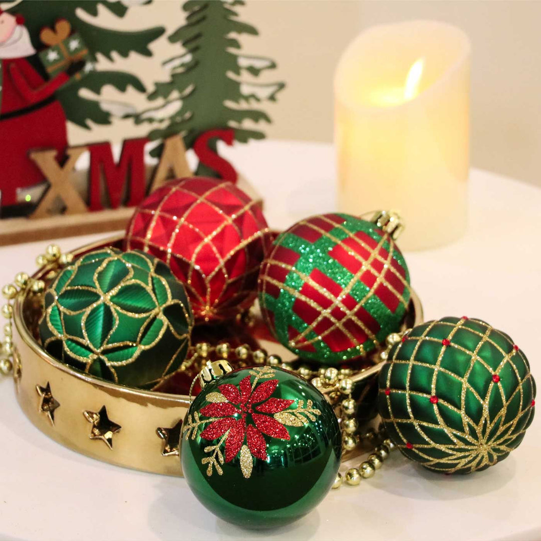 Red, Green & Gold Christmas Ball Ornaments For Decoration | Set of 16