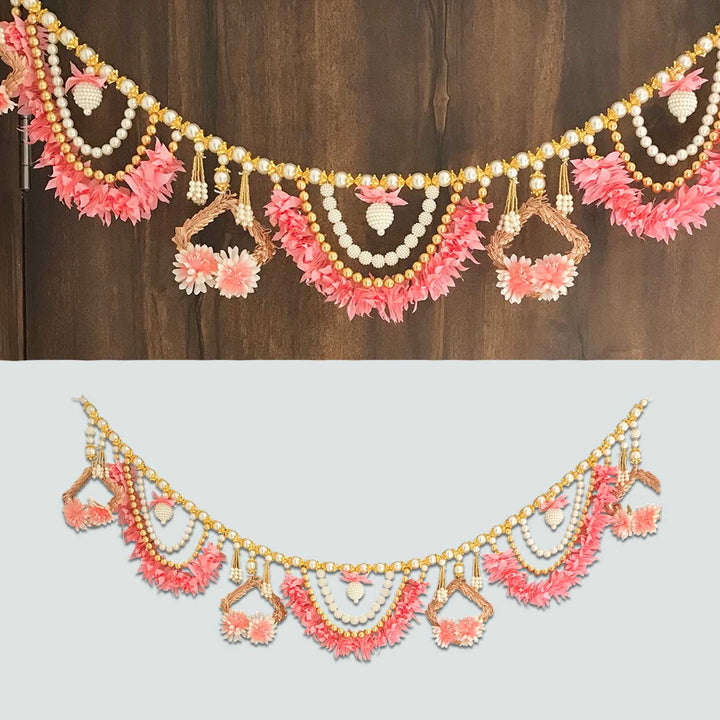 Handmade Decorative Pink Gajra With Moti Toran