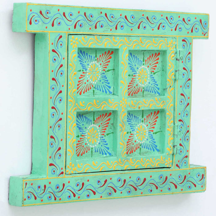 Handmade Decorative Sea Green Wooden Window Wall Decor