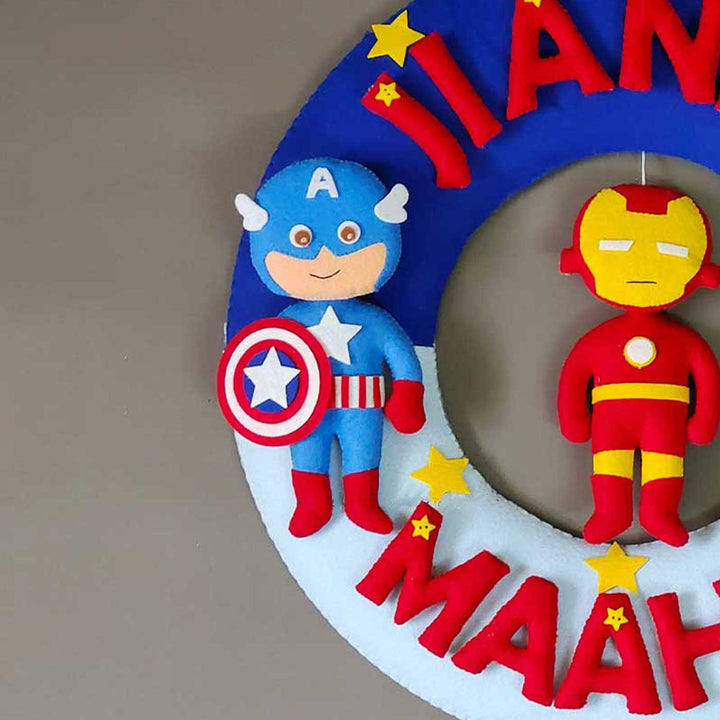 Personalized Avengers Theme Felt Kids Name Plate For Siblings