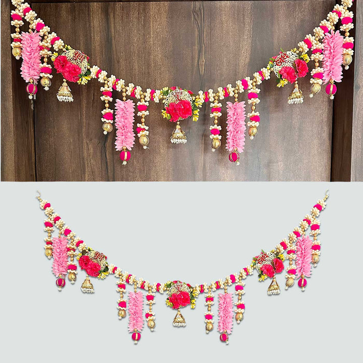 Handmade Festive Pink Gajra, Moti & Toran