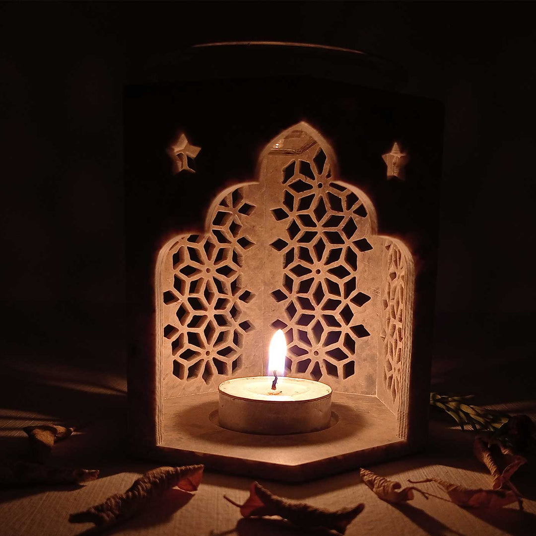 Handmade Erum Shimmery Soapstone Aroma Diffuser With Mughal Jaali