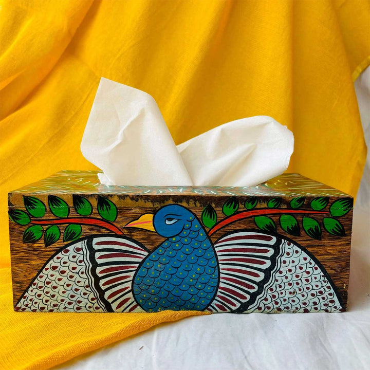 Hand-Painted Pattachitra Maya Wooden Tissue Box