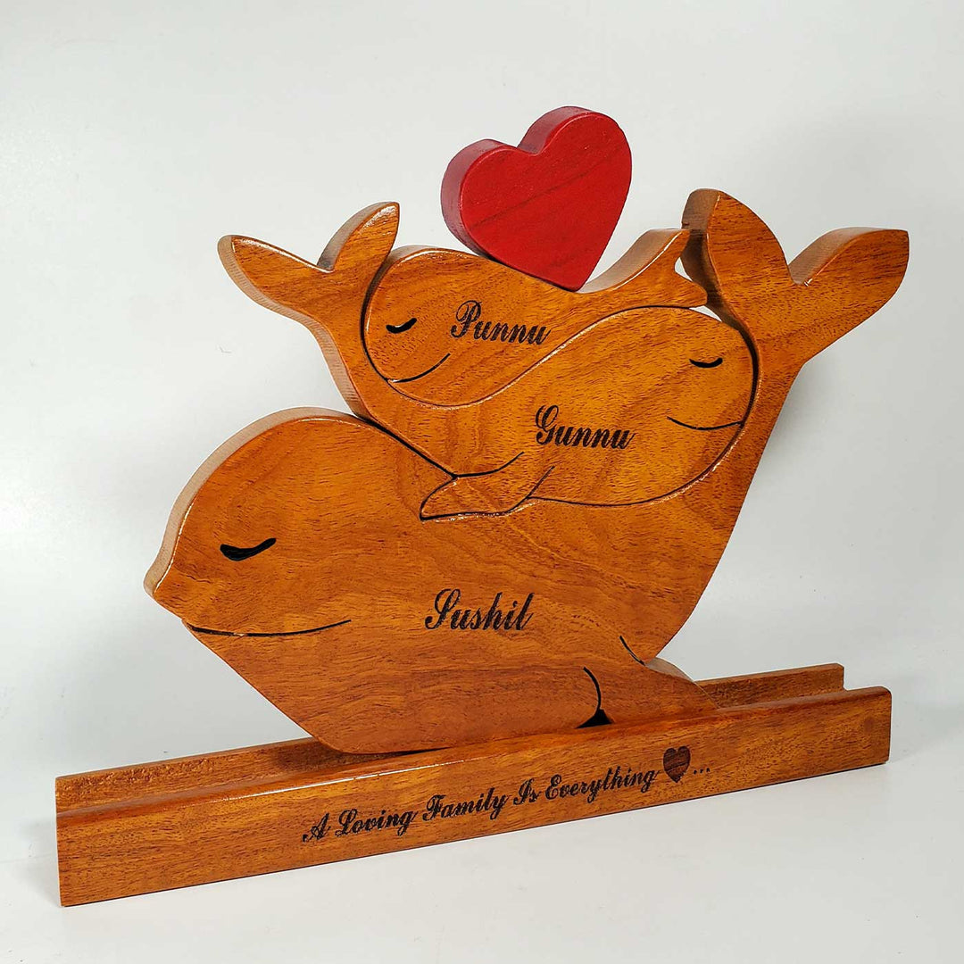 Personalized Whale Parents With Child Neem Wood Figurine