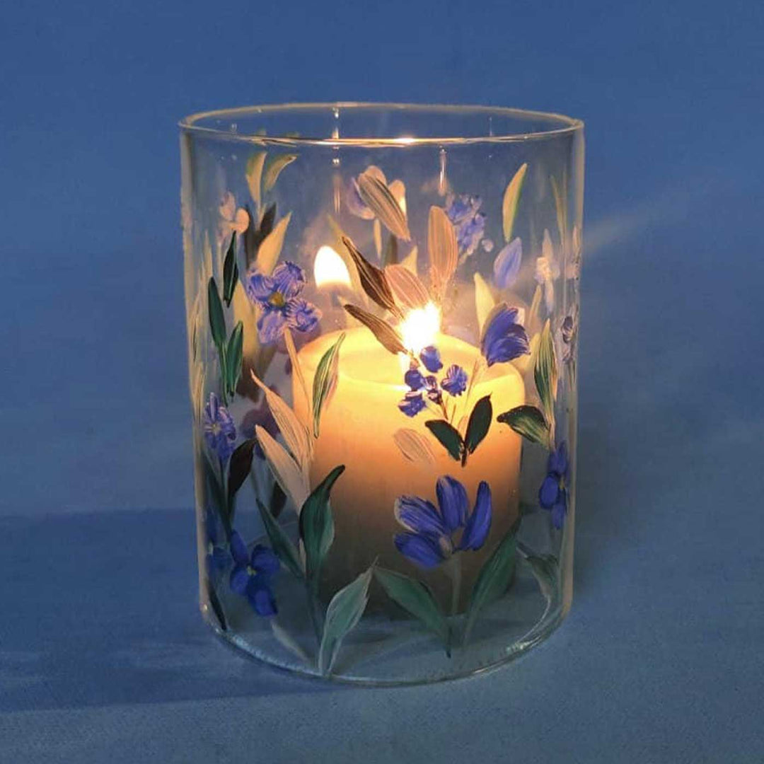 Hand Painted Floral Glass Candle Holder