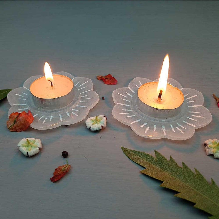 Handmade White Lara Lotus Flower Candle Holder | Set Of 2