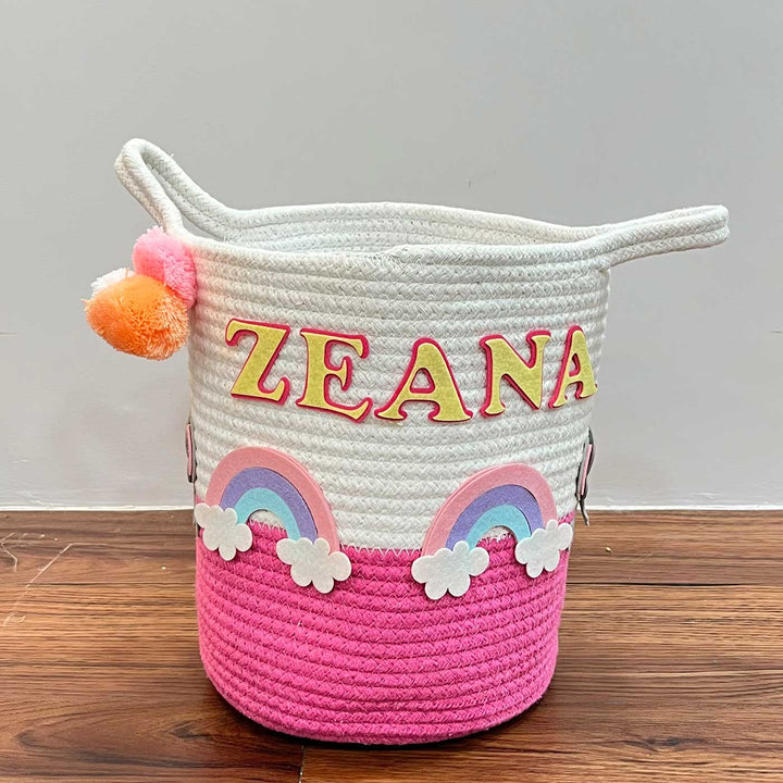 Personalized Handmade Elephant’S Magical Rainbow Jute Basket For Kids