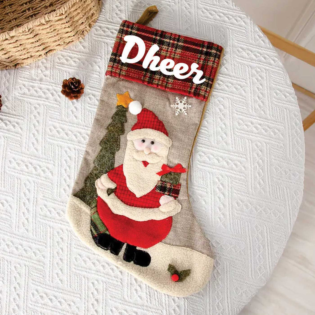 Personalized Checkered Cheer Linen & Cotton Stockings For Christmas Decoration