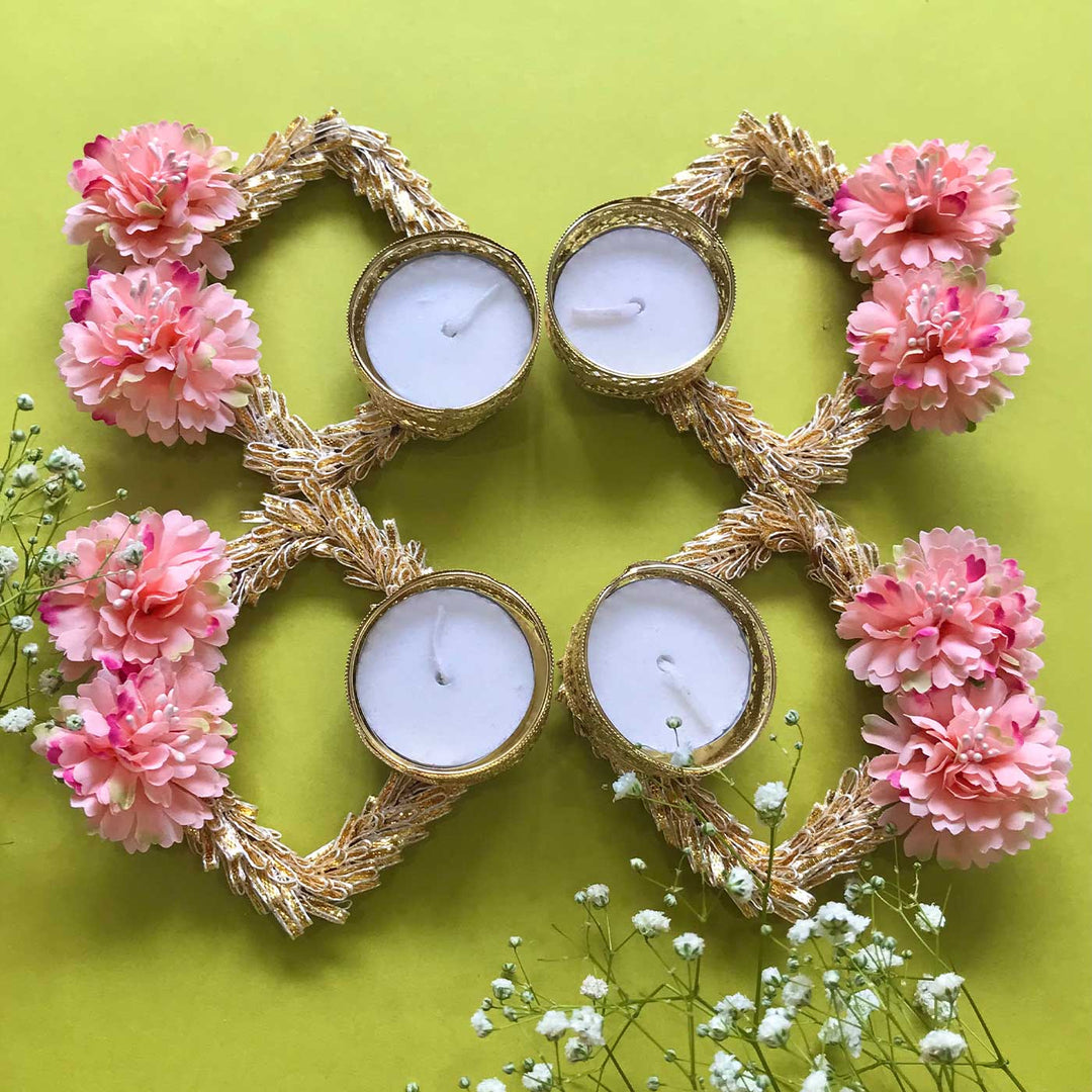 Handmade Pink Floral Diyas Tealight Holder | Set Of 4