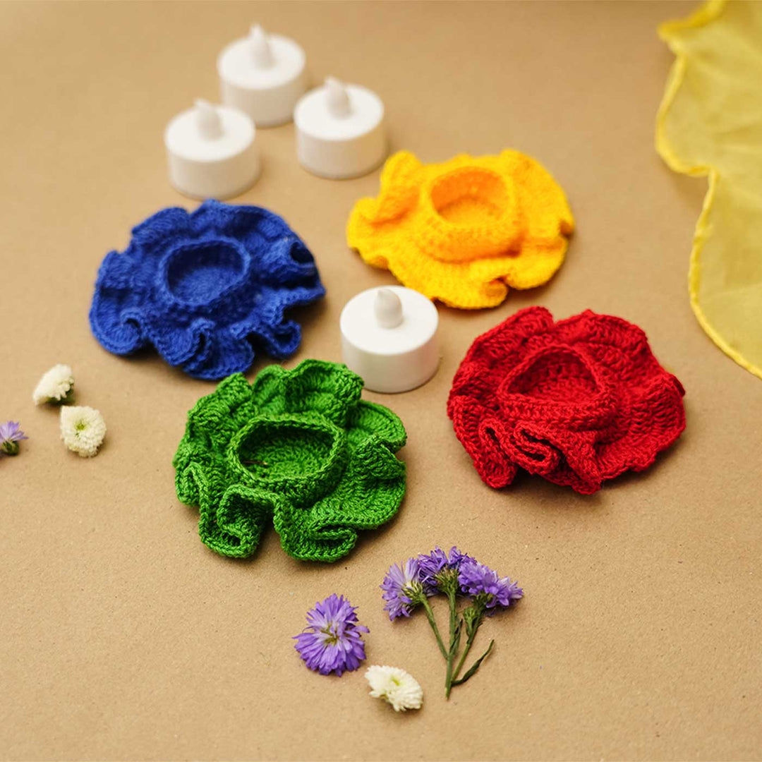 Handmade Frilled Crochet Tealight Holder | Set Of 8