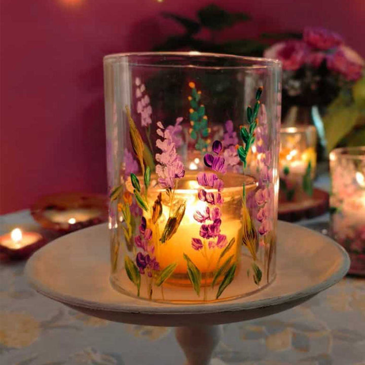 Hand Painted Floral Glass Candle Holder