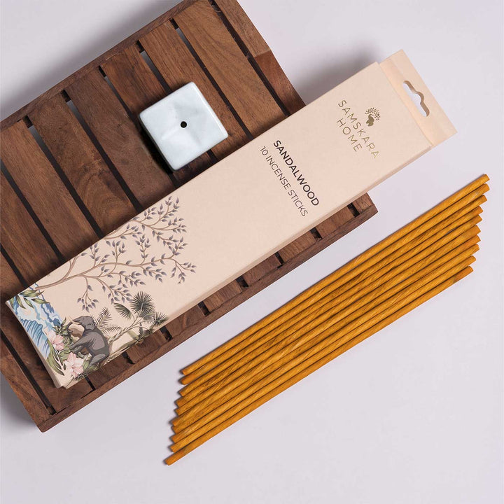 Handmade Sandalwood Natural Bamboo Free Incense Stick / Agarbatti | Set Of 10