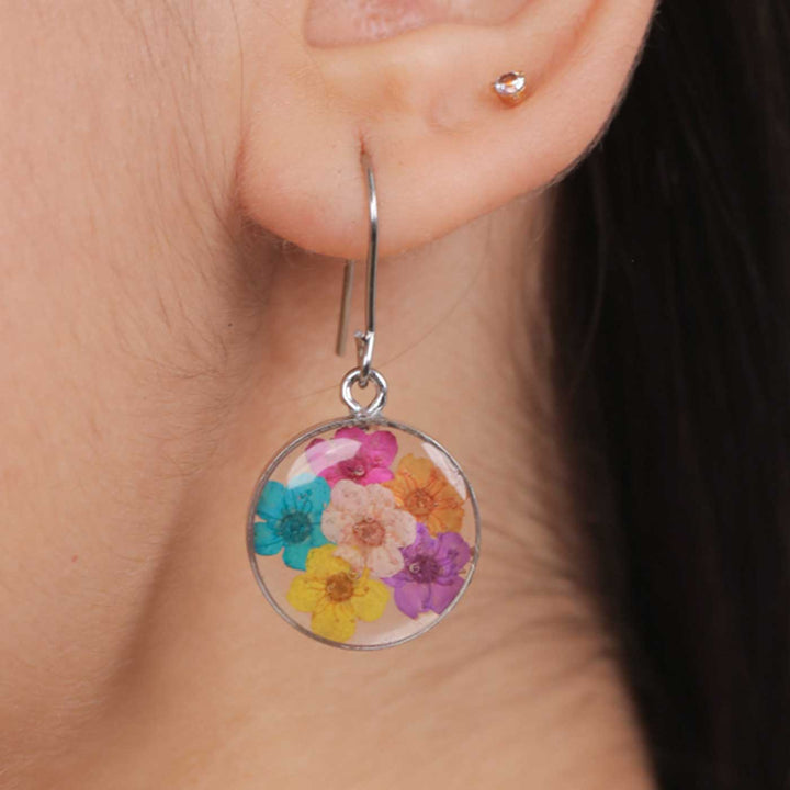 Handmade Preserved Flower Dainty Wildflower Brass Earrings