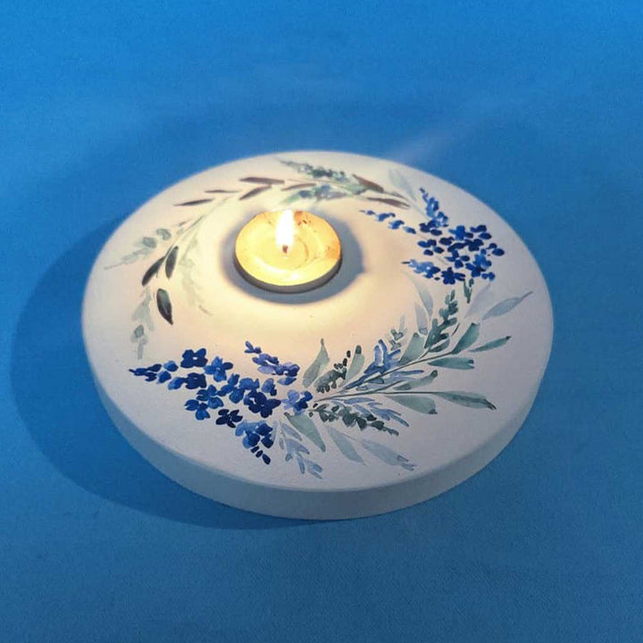 Hand Painted Floral MDF Wood Round Tealight Holder