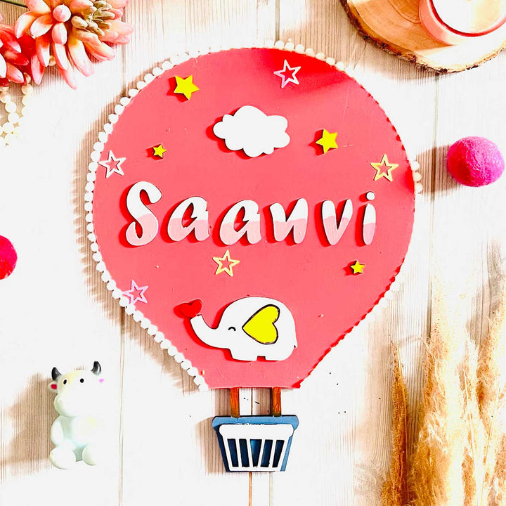 Personalized Hand-Painted Hot Air Balloon Mdf Wood Kids Name Plate