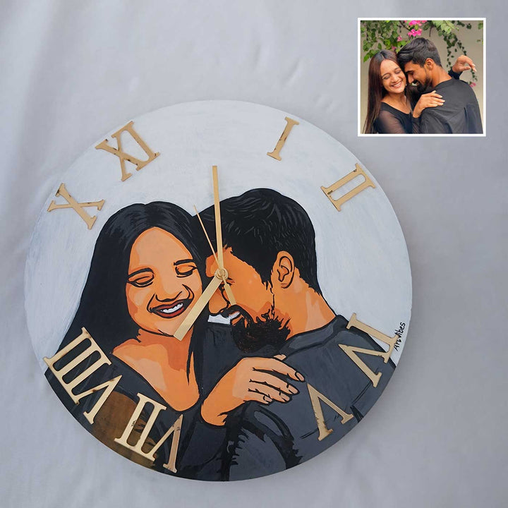 Personalized Photo Based Caricature Round White Clock