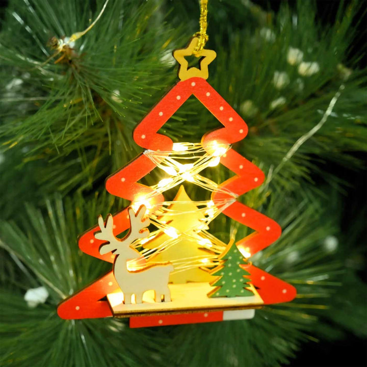 Laser Cut Luminous Wooden Ornament For Christmas Tree Decoration