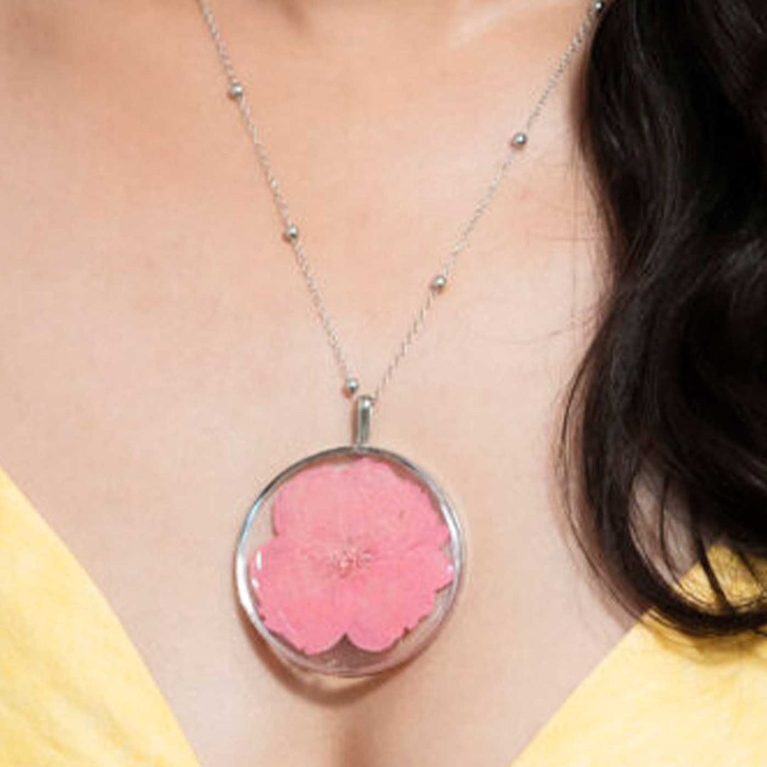 Handmade Preserved Flower Cherry Blossom Brass Necklace