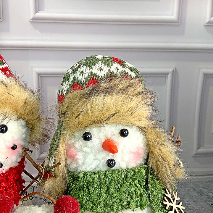 Plush Snowman Trio Family Woolen Decor For Christmas Table Decoration