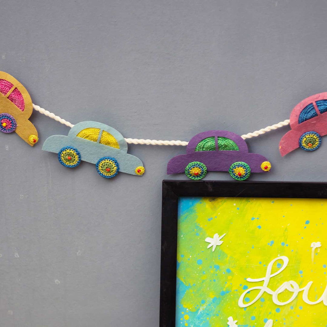 Handmade Crochet Car Themed Felt Bunting