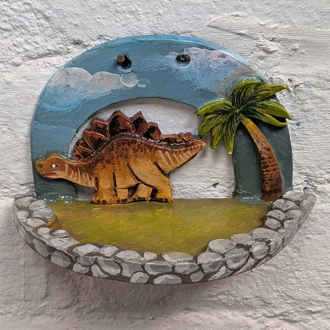 Hand-Painted Dino Theme Terracotta Hanging With Shelf