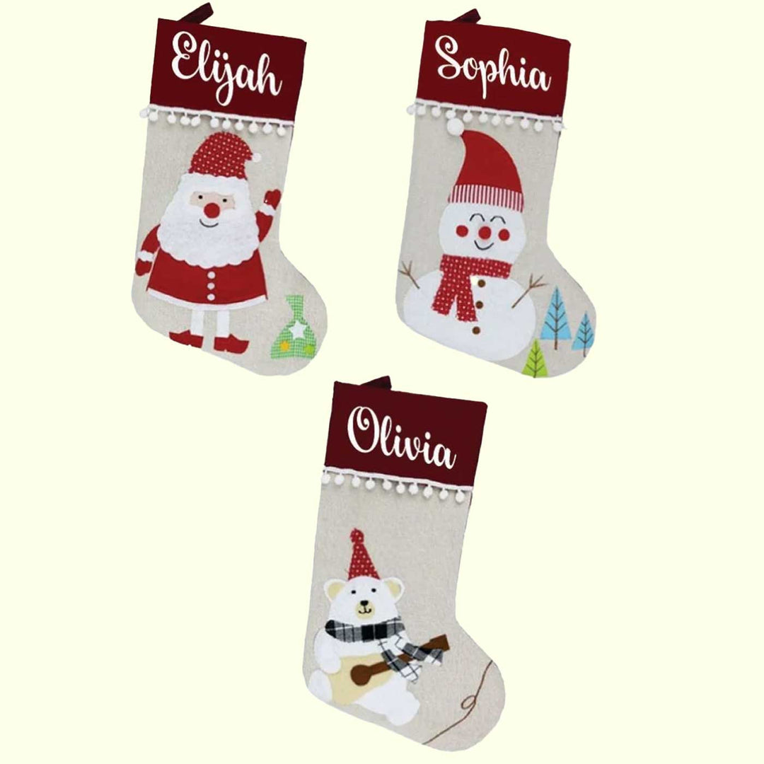 Personalized Pom-Pom Fiesta Linen & Cotton Stockings For Christmas Decoration