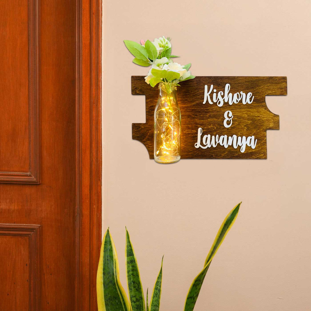 Personalized Quirky Birch Wood Name Plate With LED Lights