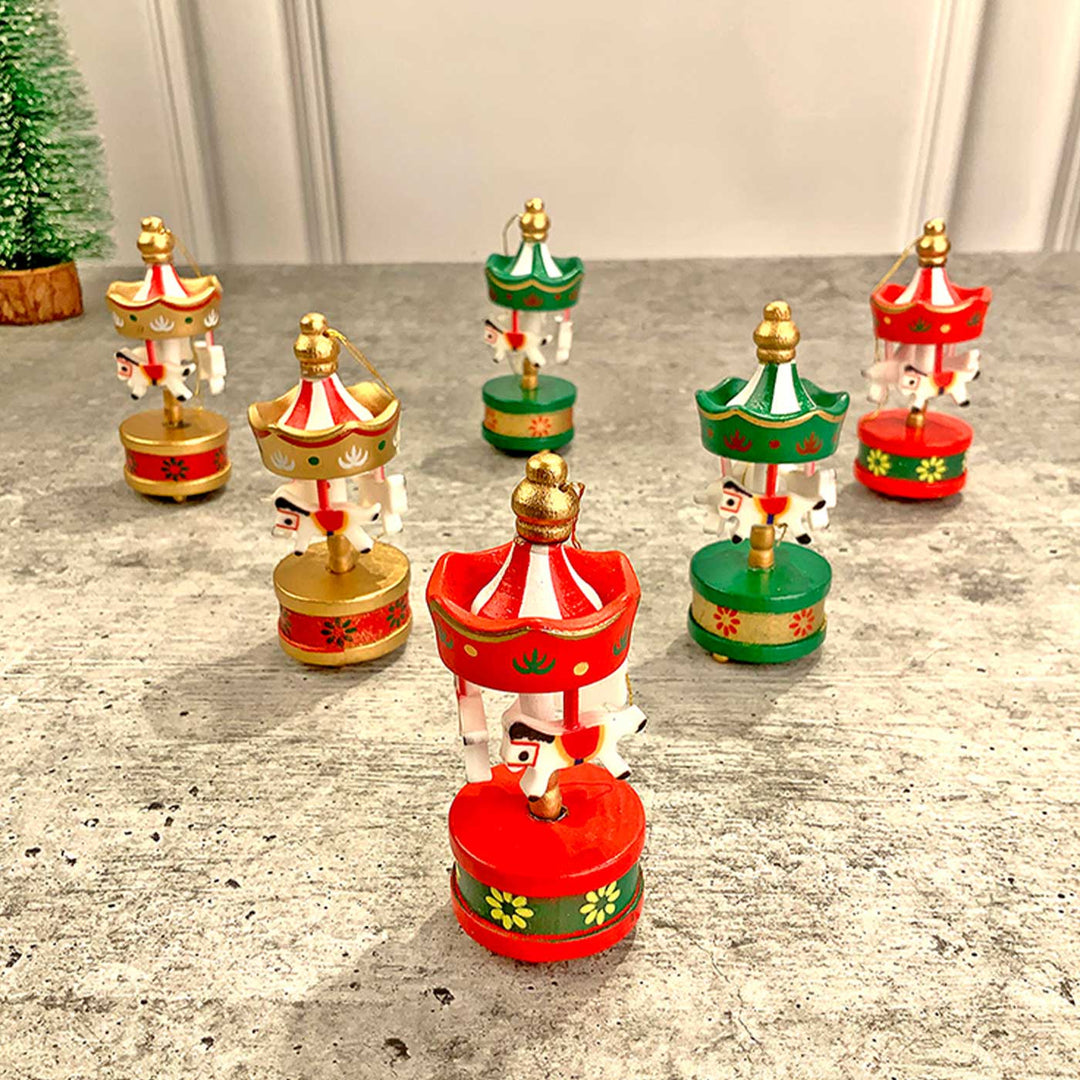 Carousel Wooden Decor For Christmas Table Decoration | Set Of 6