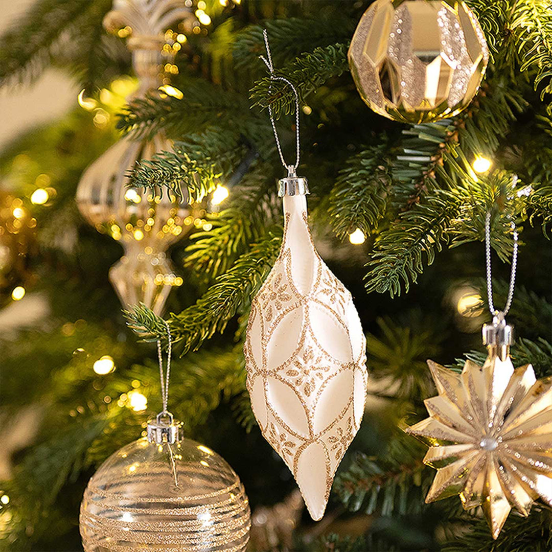 Classic Gold & White Chandelier themed Christmas Ball Ornaments For Decoration | Set of 70