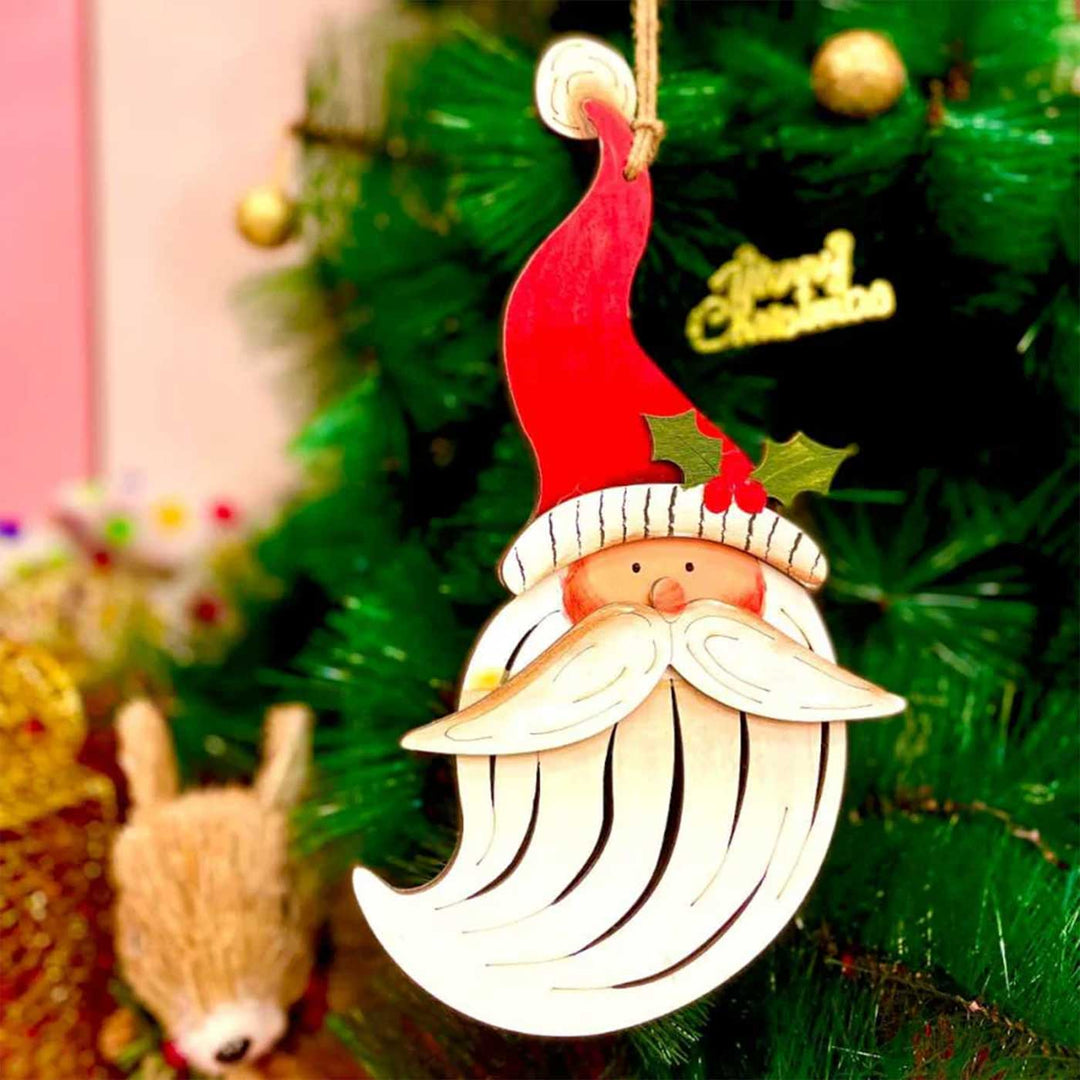 Handmade Long Hat Santa Wooden Ornaments For Christmas Tree Decoration