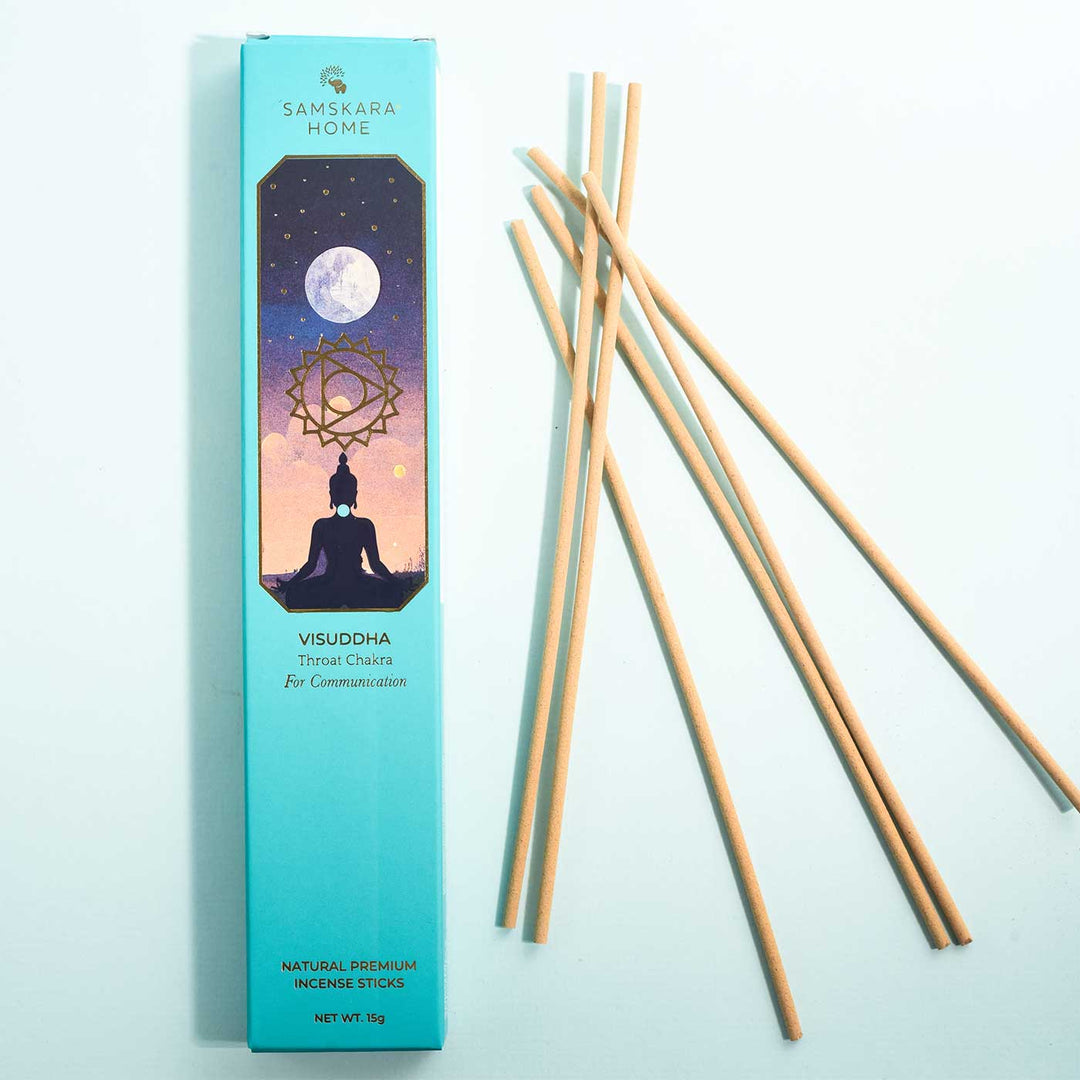 Handmade Visuddha - Throat Chakra Natural Bamboo Free Incense Stick / Agarbatti | Set Of 15